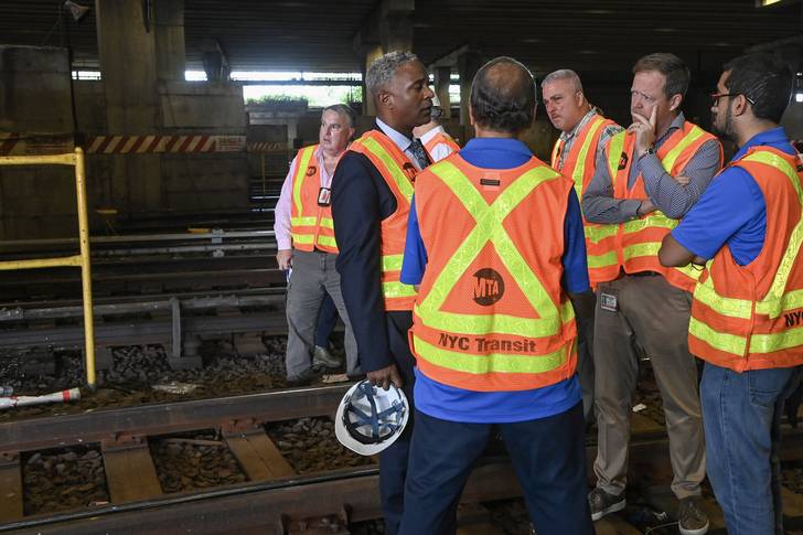 MTA New York City Transit President Richard Davey and Senior Vice President of Subways Demetrius Crichlow at Mosholu Yard in the Bronx, where a train operator was found unconscious and unresponsive between tracks 10 and 11 on Thursday, Aug 11th, 2022.